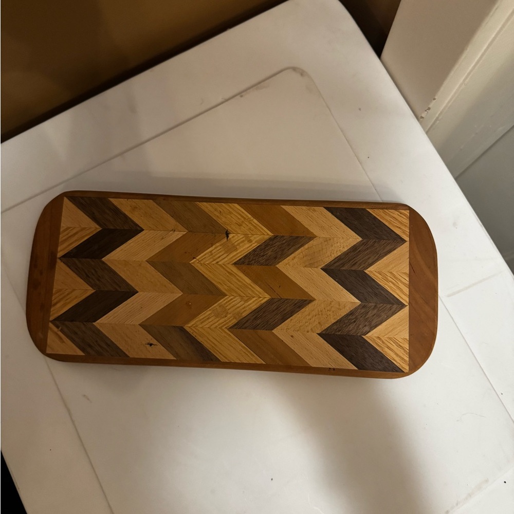 Source Unknown Wooden Chevron Serving Board in Natural and Dark Brown